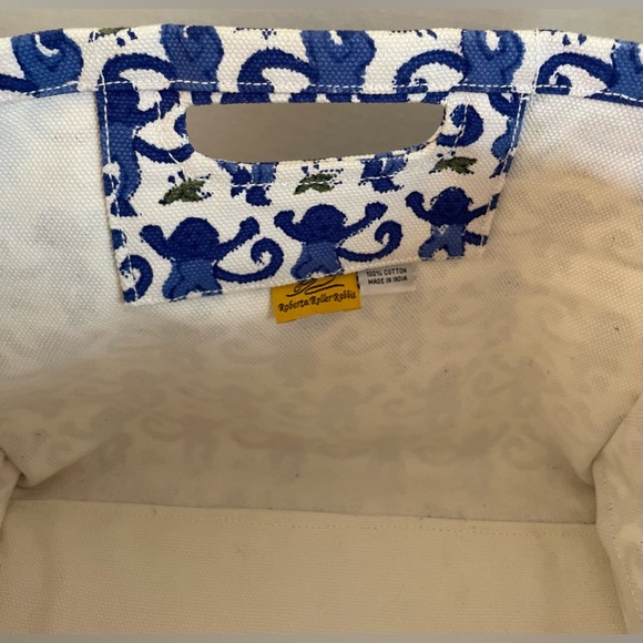 NWOT Roberta Roller Rabbit Blue Monkey Print Canvas Storage Box Bag Small - Picture 5 of 7